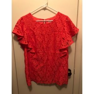 Merona bright coral flutter sleeve lace top